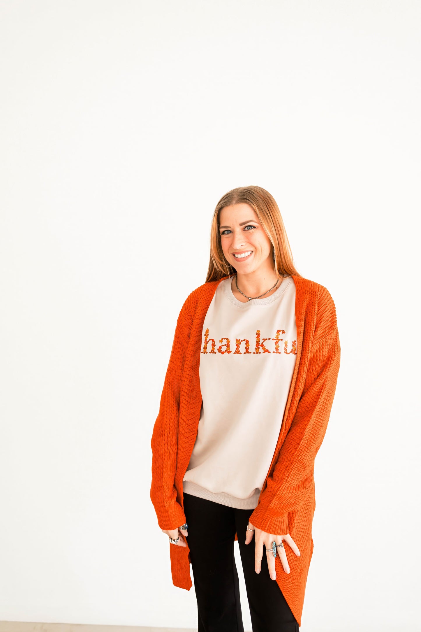 Embroidered Thankful Pullover