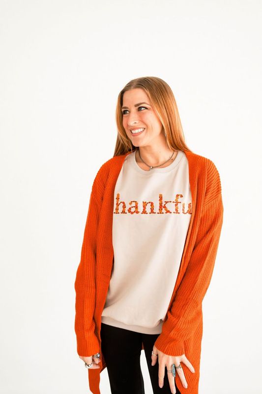 Embroidered Thankful Pullover