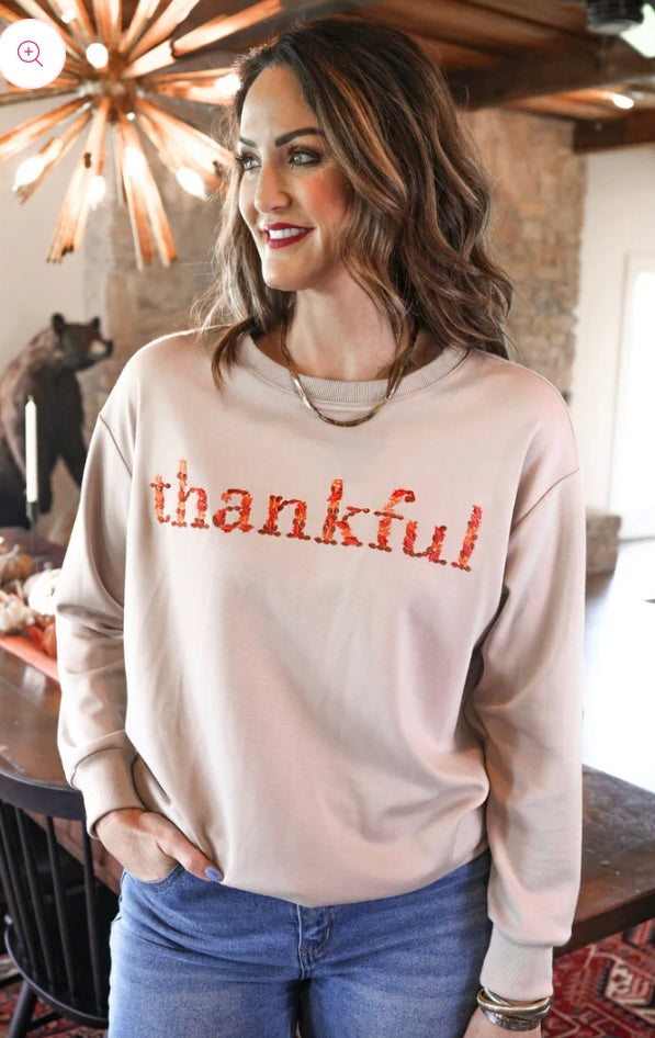 Embroidered Thankful Pullover