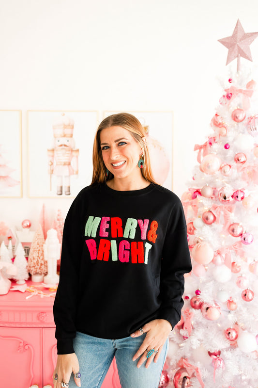 Merry & Bright Chenille Letter Sweatshirt