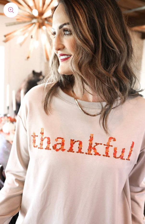 Embroidered Thankful Pullover