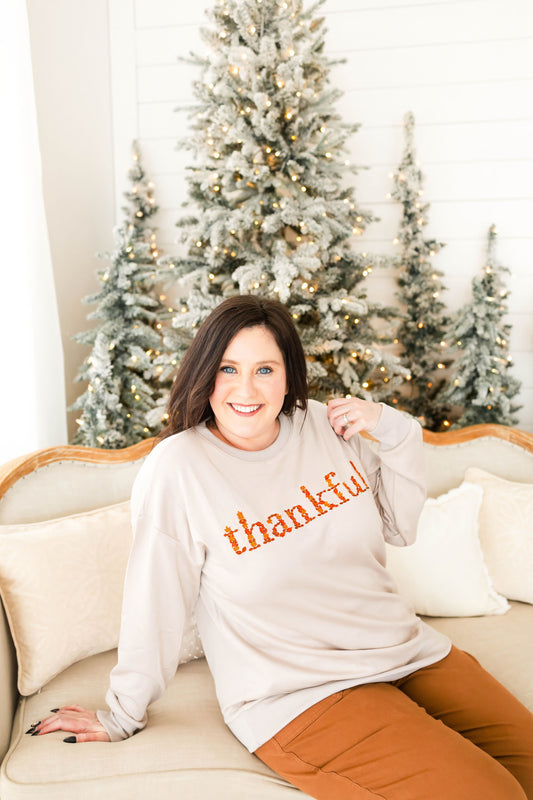 Embroidered Thankful Pullover