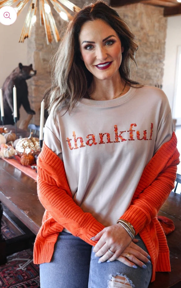 Embroidered Thankful Pullover