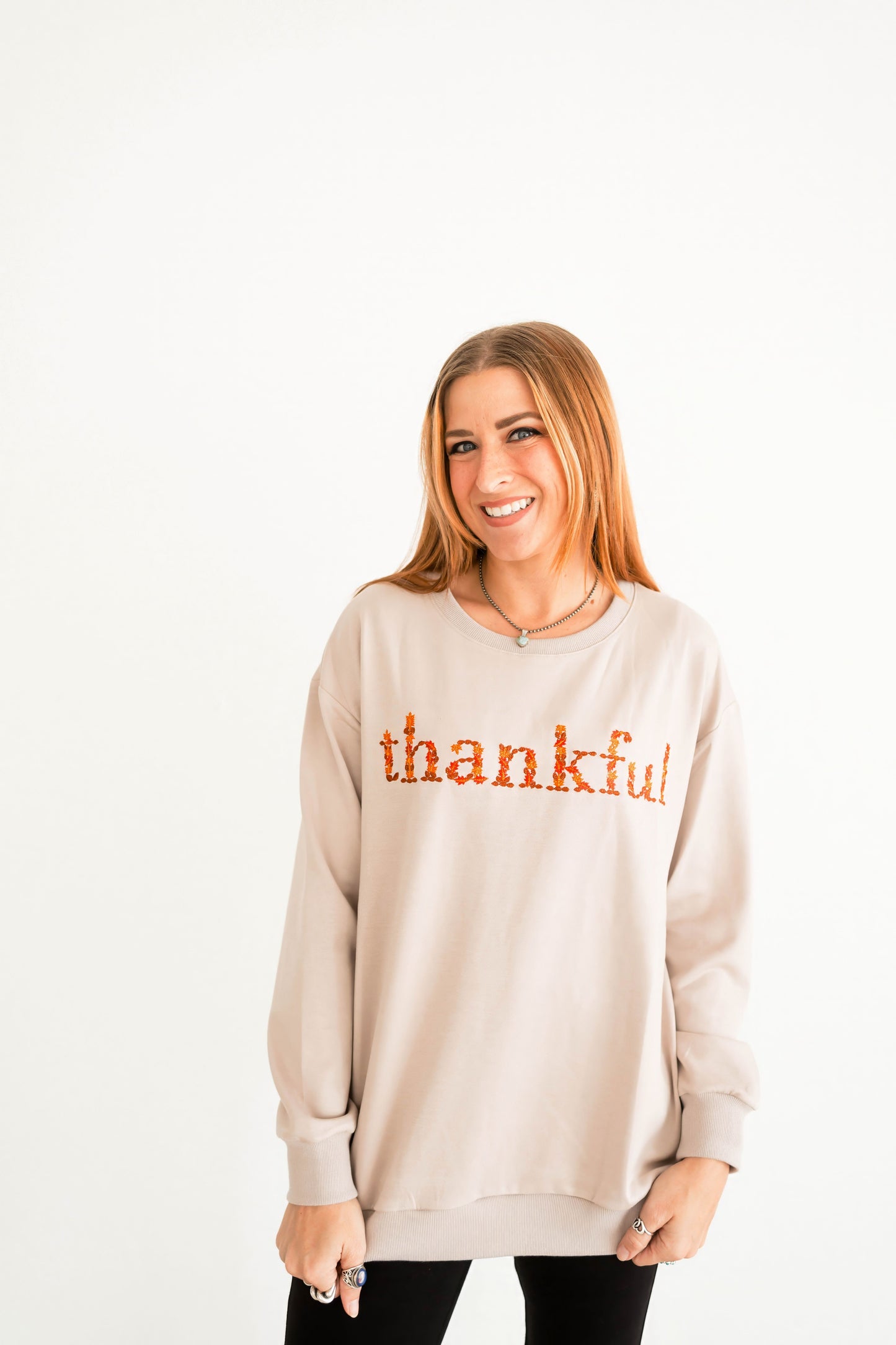 Embroidered Thankful Pullover