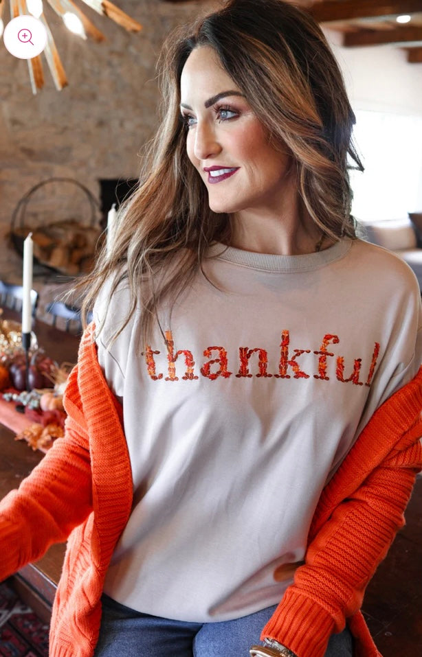 Embroidered Thankful Pullover